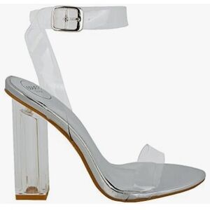 ESSEX GLAM Womens Silver Metallic Ankle Strap Clear Heel Peep Toe Sandals 9M